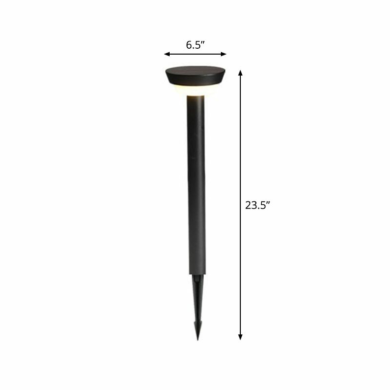 Aluminum Round Solar Pathway Lamp Simplicity Matte Black LED Stake Lamp for Patio