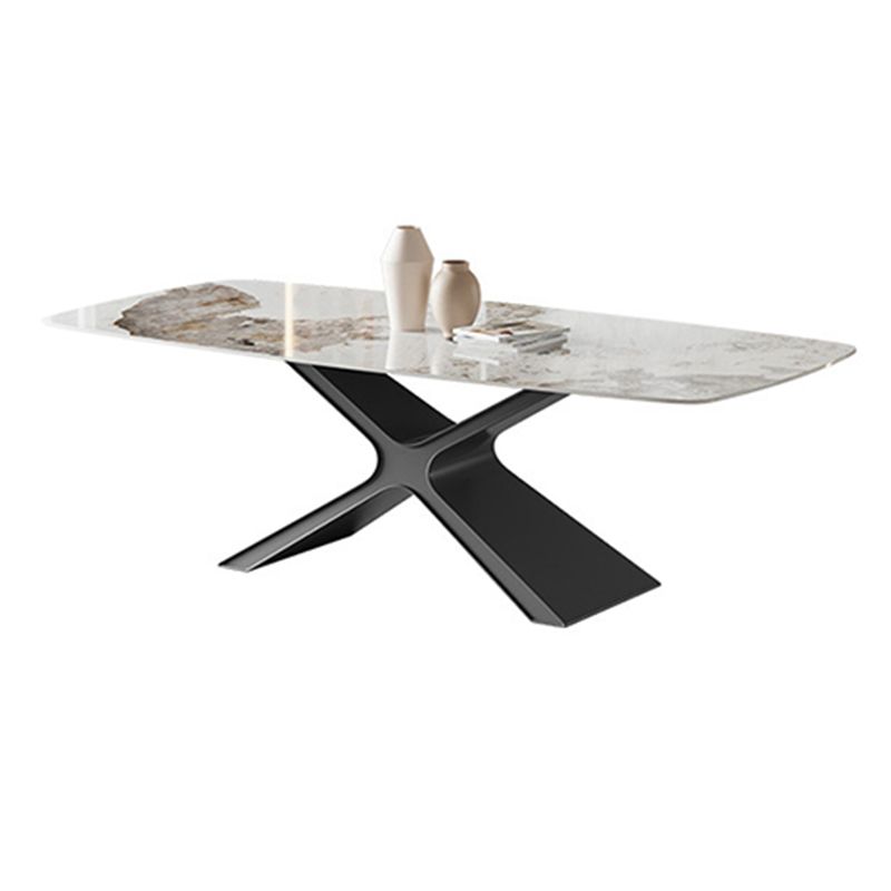 Industrial Style Sintered Stone Table Dining Rectangle Table with Metal Legs for Kitchen