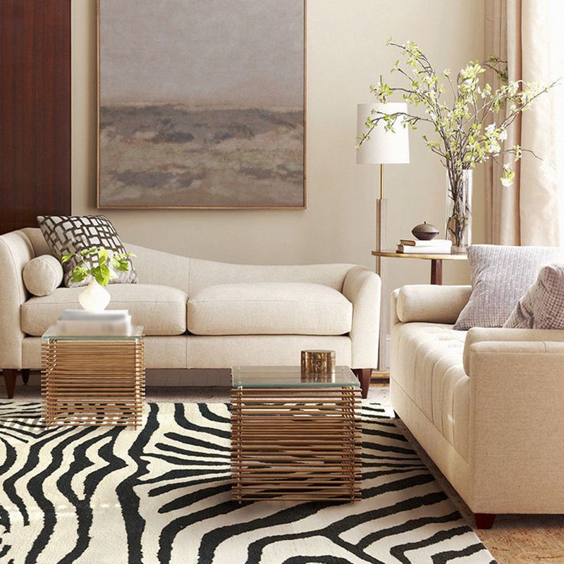 Black Abstract Zebra Striped Rug Poleyester Modern Rug Non-Slip Backing Rug for Home Decor