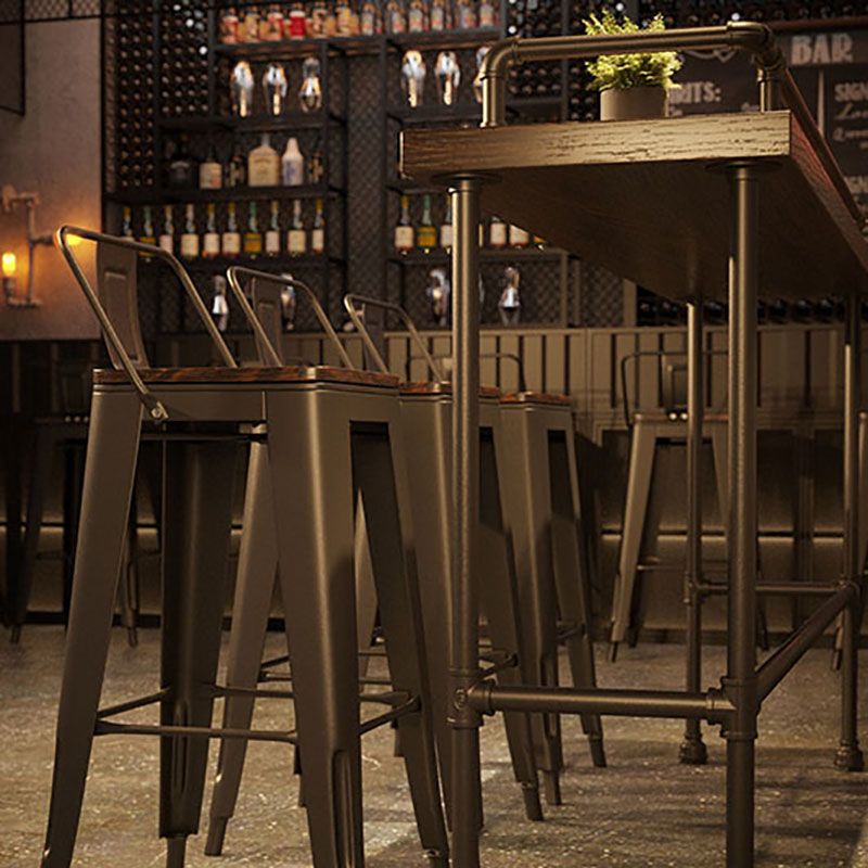 Mesa de barra de hierro negro industrial Rectángulo de madera marrón Top 41.3 "H Mesa Bistro