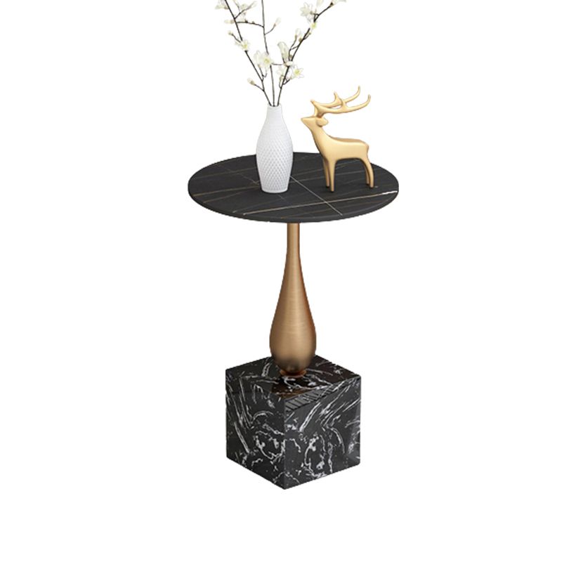 Modern 13.77" Wide End Table Round Stone Top Pedestal Side Table