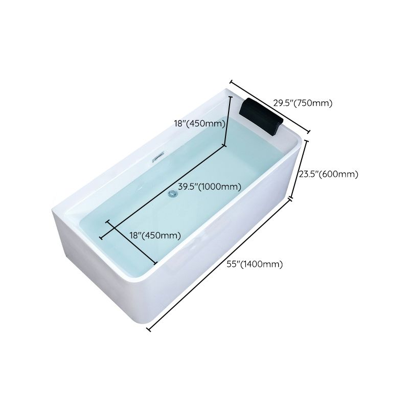 Freestanding Acrylic Bathtub Rectangular Modern Bathtub with Drain and Overflow Trim