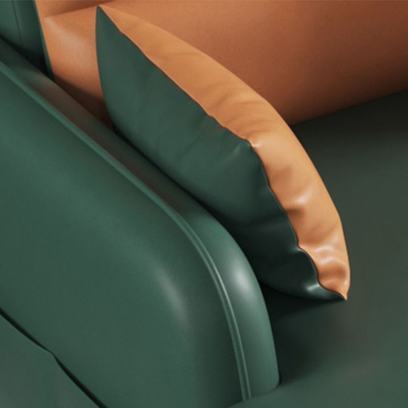 Contemporary Faux Leather Square Arm Sofa with Bolster Pillows, Stain Resistant