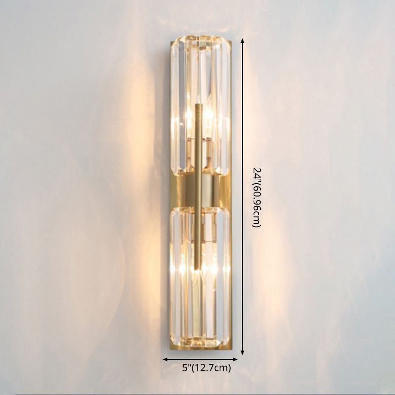 2-Lights Cylindrical Crystal Sconce Lights Electroplated Gold Postmodern Wall Lamp for Living Room