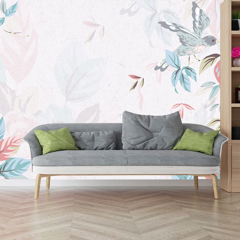 Contemporary Flowers Wall Paper Murals for Bedroom, Made to Measure Wall Decor in Pink and Blue