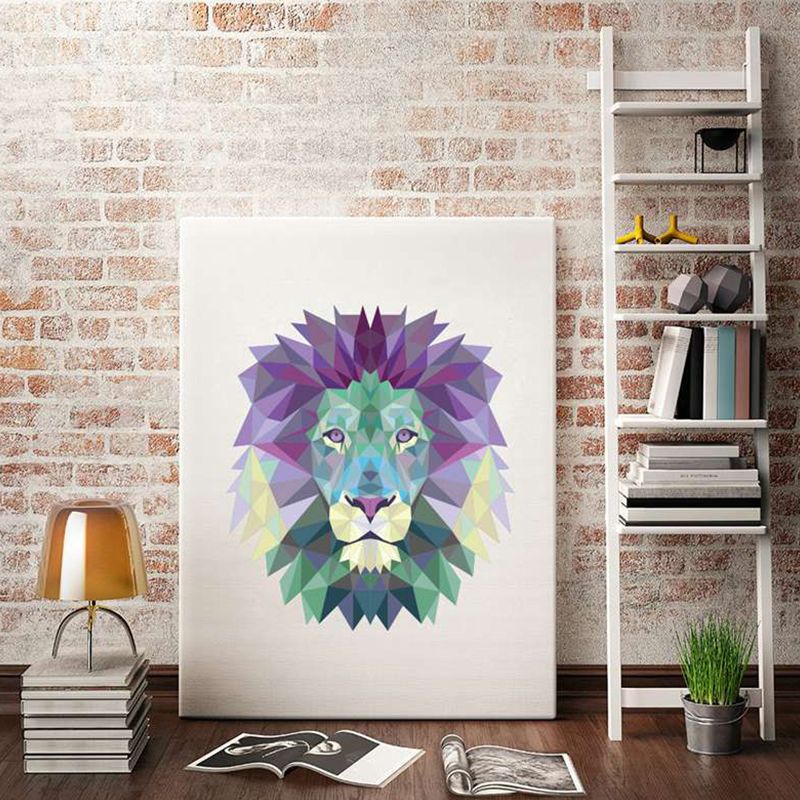 Modernist Lion Head Canvas Wall Art Purple Animal Paintings, Multiple Size Options