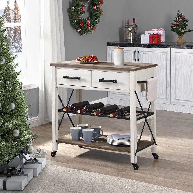Modern Rolling Kitchen Cart Wood Kitchen Island Cart with Open Storage