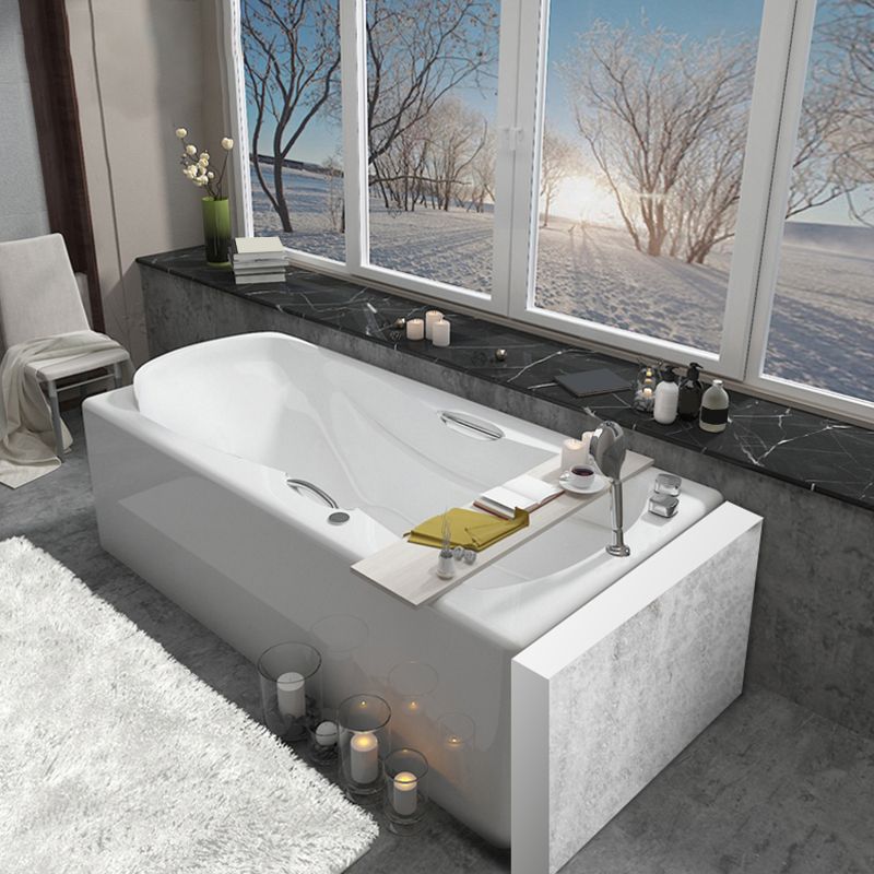 Modern Rectangular White Bathtub Back to Wall with Drain Bath Tub