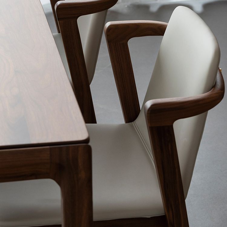 Home Walnut Wood Dining Chair Contemporary Upholstered Arm Chair