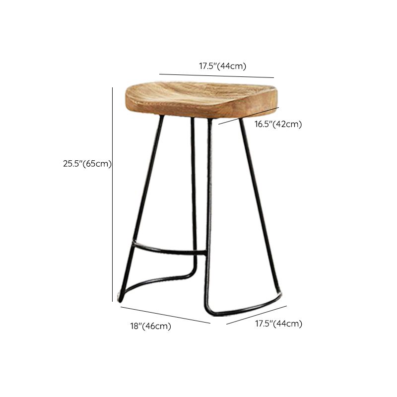 Modern Armless Backless Counter Stool Iron Bar Stool with Wooden Seat for Bar