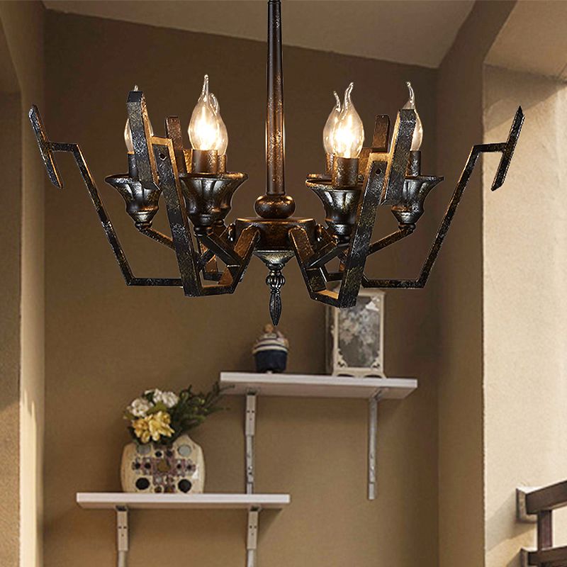Black 6 Lights Chandelier Lighting Rustic Metal Candelabra Pendant Lamp for Bedroom