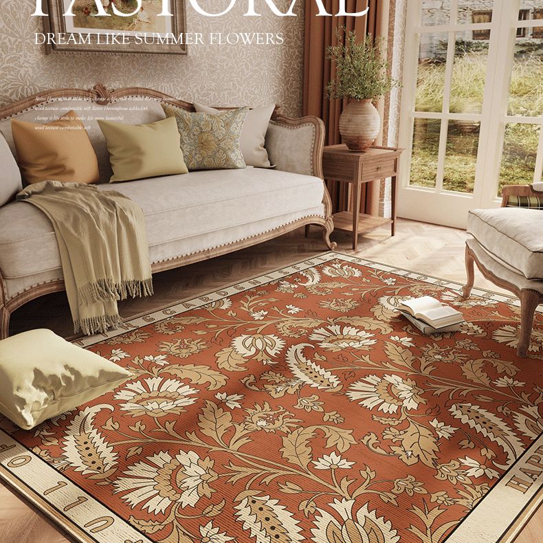Traditionele bloemen gedrukt tapijt vierkleurig polyester gebied tapijt niet-slip achterste vloerkleed voor het leven