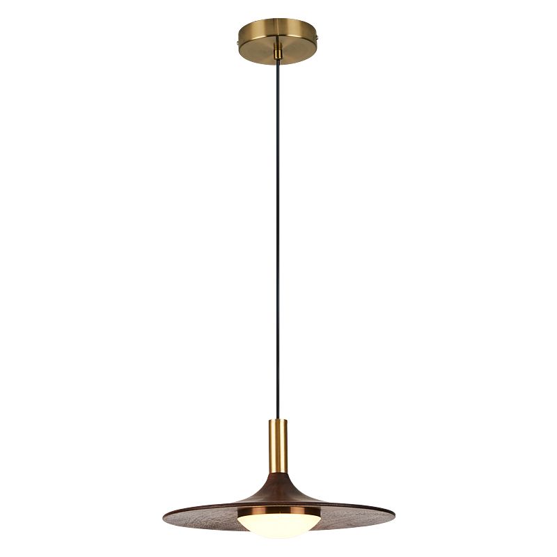 Wide Flared Walnut Wood Suspension Lamp Minimalist Dark Brown LED Pendant Lighting Fixture