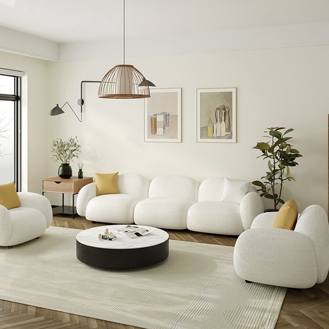 Square Arm Sofa Modern Style Faux Leather & Wool Standard Sofa
