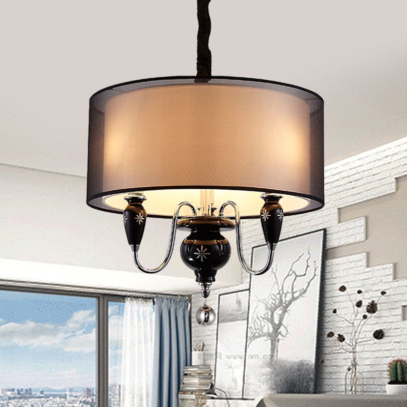 Fassoso lampadario in tessuto a 3 luci Classic Classic Black Drum Dining Room Aipant Segret