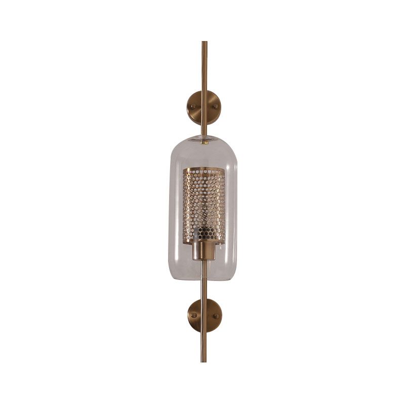 Silver/Gold Cylindrical Wall Sconce Industrial 1 Light Smoke Glass Wall Mount Light Fixture, 5"/6" Wide