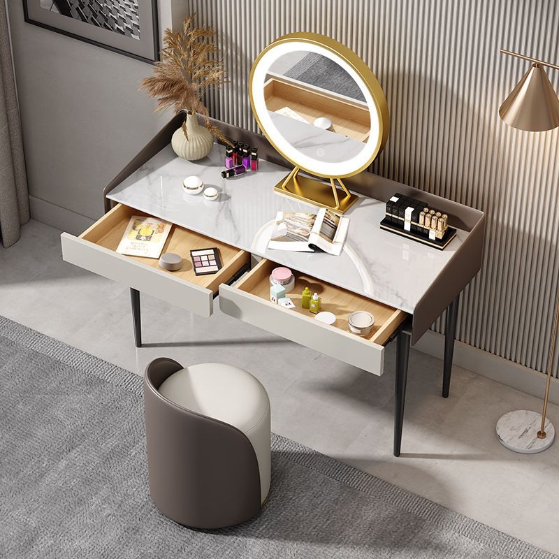 29.52 " Height 2-Drawer Makeup Table Modern Slate Top Vanity Stool