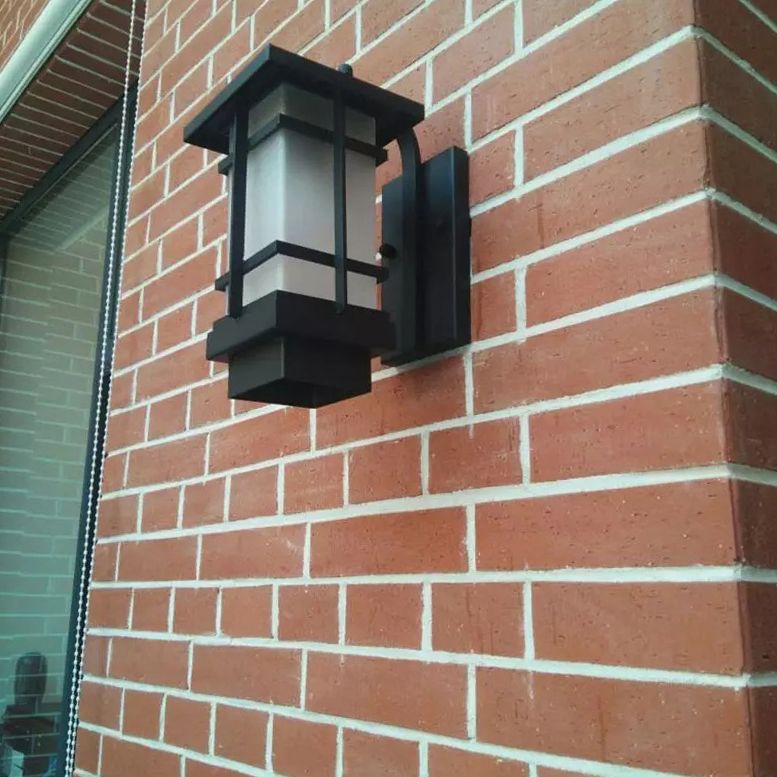 Black Retro Metallic Wall Sconce with Gooseneck Arm Rectangle Milk White Shade Waterproof Wall Lamp