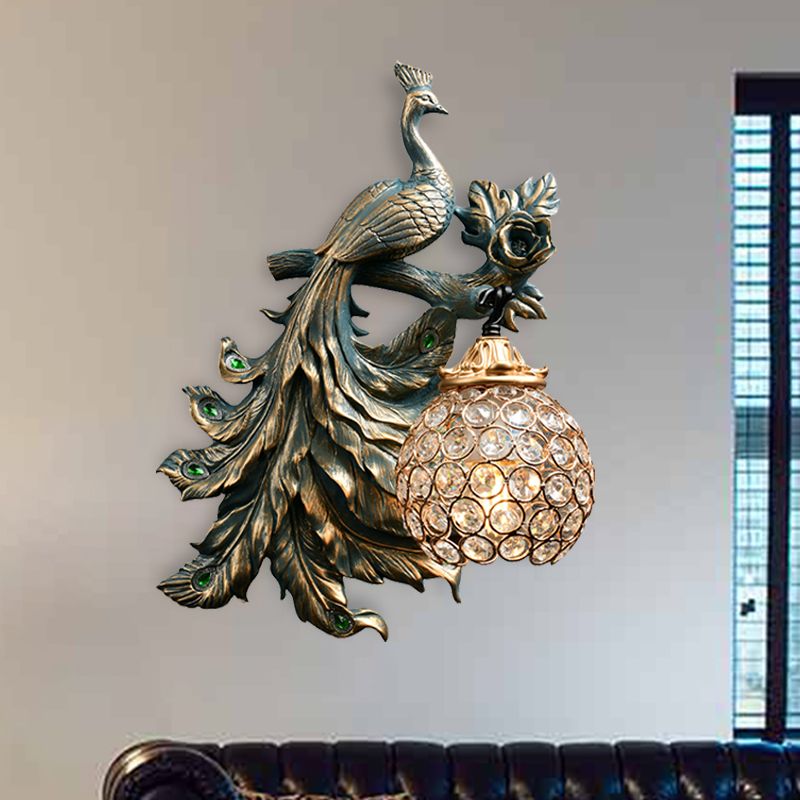 1 Light Living Room Wall Sconce Vintage Bronze Wall Lamp with Phenix Resin Design toward Right/Left