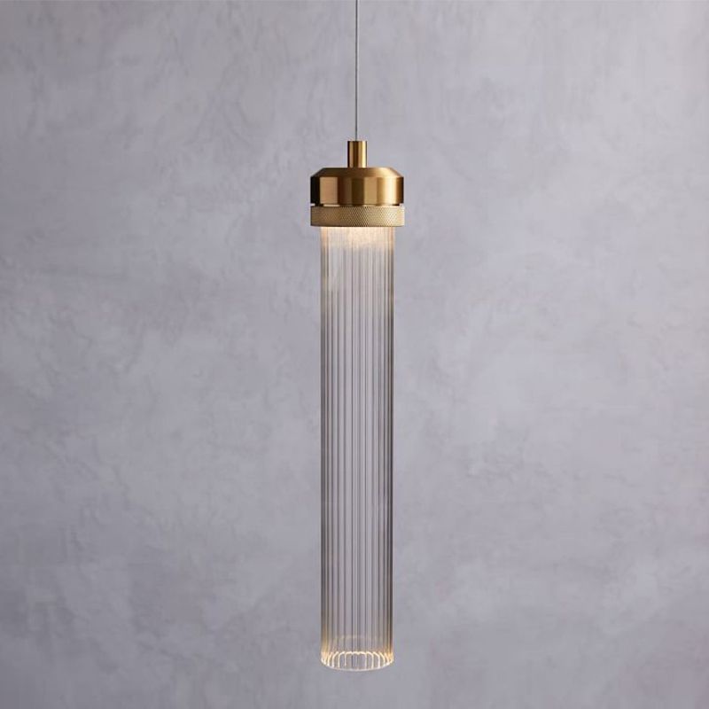 Contemporary Glass Hanging Light 1-Light Cylinder Suspension Pendant for Bedroom