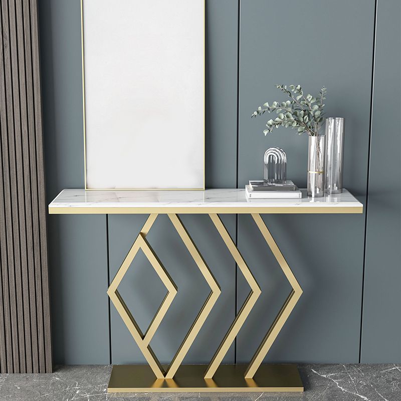 Glam Sofa Console Table Antique Finish Console Accent Table in Marble