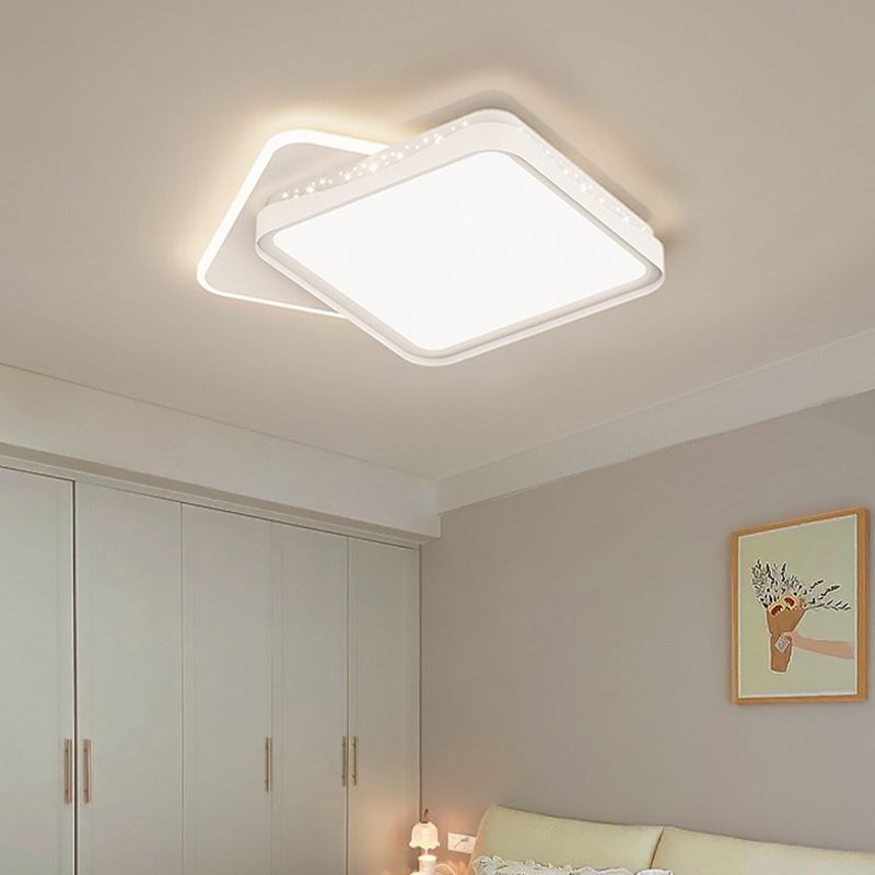 Modern LED Flush Mount Metal Geometric Shape Ceiling Light with Acrylic Shade for Bedroom