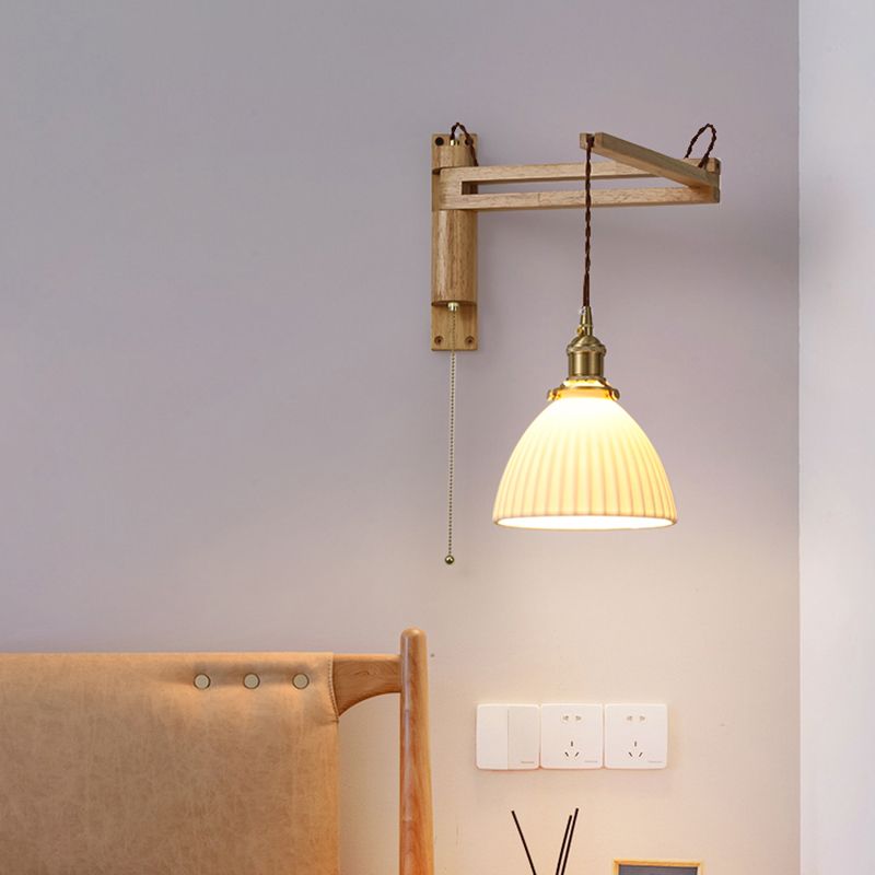 Modern Style Wall Light Fixture Wooden Wall Light Sconce with Adjustable Arm for Bedroom