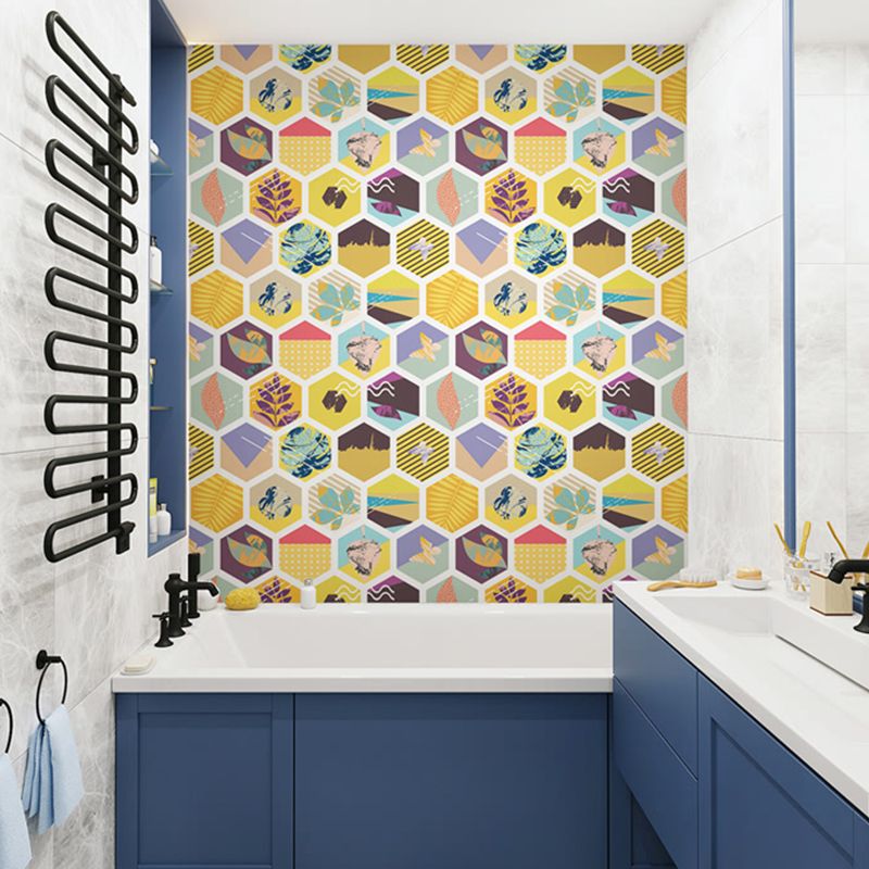 Self-Sticking Botanical Wallpaper PVC Modern Style Wall Decor for Bathroom, Yellow