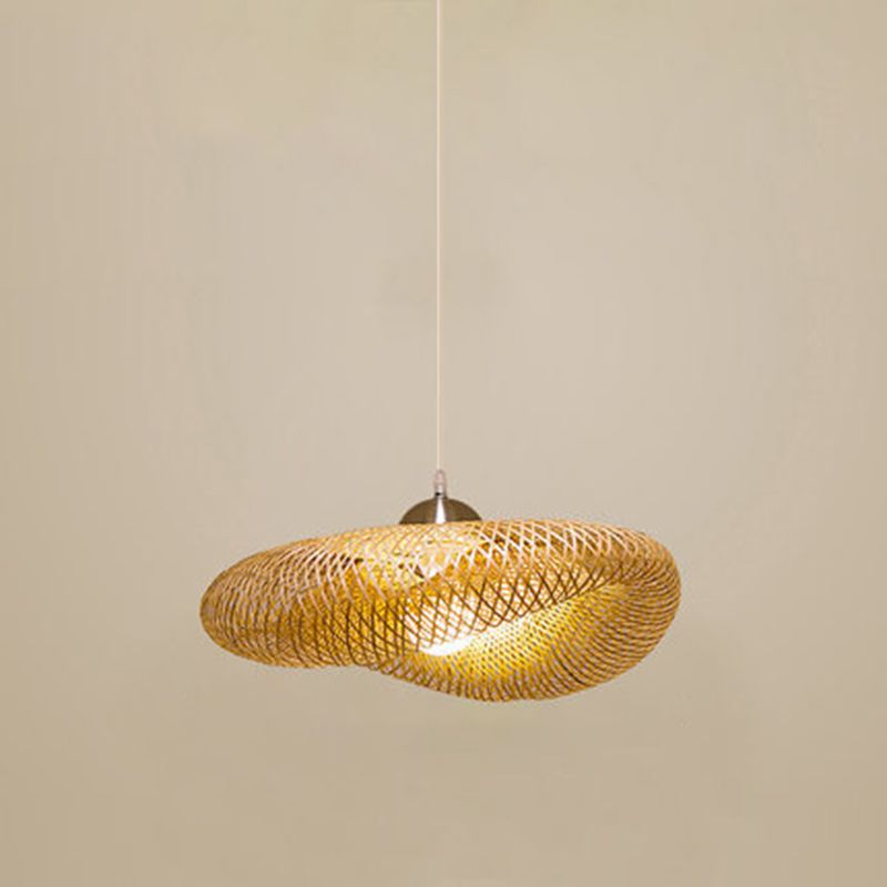 Modernes Touch Hanging Light Kit Bambus 1 Leichte Esszimmer Anhängerlampe in Beige