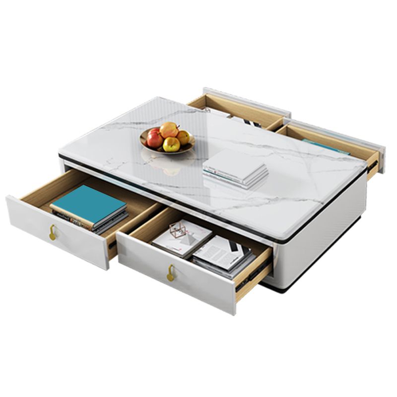 Stone Rectangular Coffee Table with Drawers 15.75" H 1 Single Cocktail Table