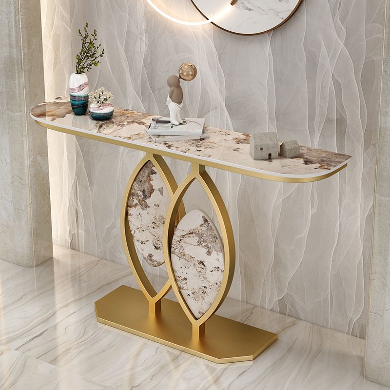 Glam Stone Iron Console Table Half Moon Console Sofa Table for Hall