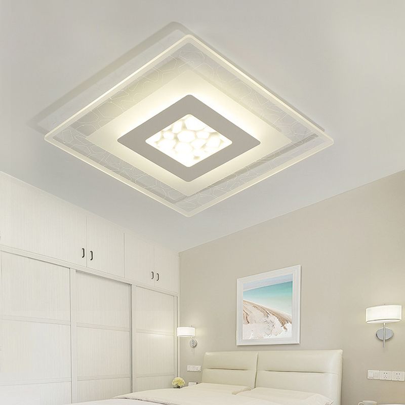 Dunste ronde/vierkante/rechthoekige plafondlamp Minimalistisch acryl Slaapkamer Kleine/grote LED-inbouwlamp met kiezelpatroon in wit