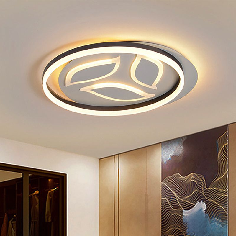 Led Bedroom Semi Flush Mount with Leaf Metal Shade Modernist Brown Semi Flush Mount Light Fixture in White/Warm Light