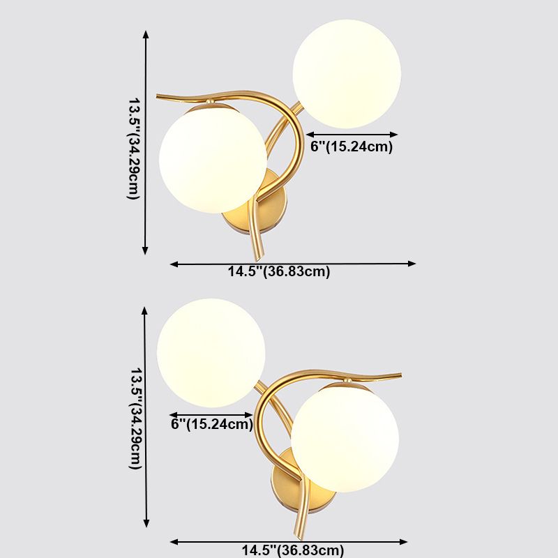 Ball Shade Glass Wall Sconce Modern Style 2 Lights Wall Mount Light Fixture