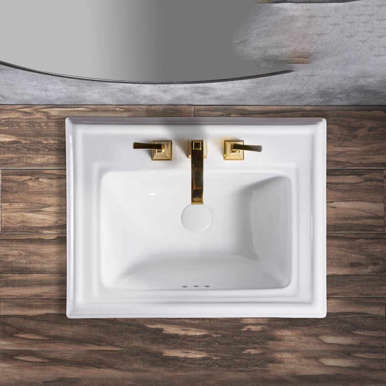 Contemporary Bathroom Sink Porcelain Rectangular Drop-in Bathroom Sink with Pop-Up Drain