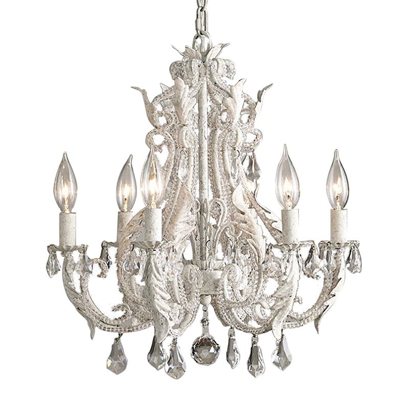 6 Bulbs Suspension Light Retro Style Candlestick Metallic Chandelier Light with Crystal Beaded Arm