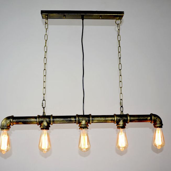 5 Lights Metal Water Tubular Island Pendant Lighting Retro Industrial Exposed Bulb Island Lamp