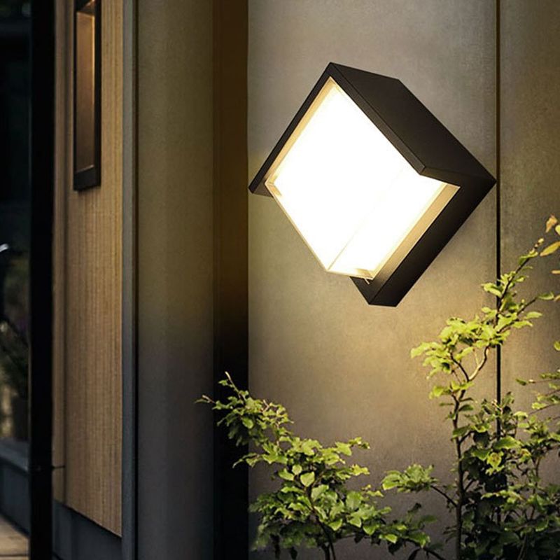 Modern Metal Wall Sconce Square Shape Wall Light with Plastic Shade for Living Room