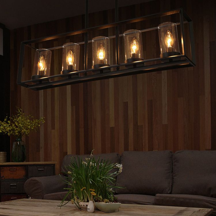 Glass Island Linear Linear Ciondolo in stile industriale Black Dinning Room Isola Penderant Candelier