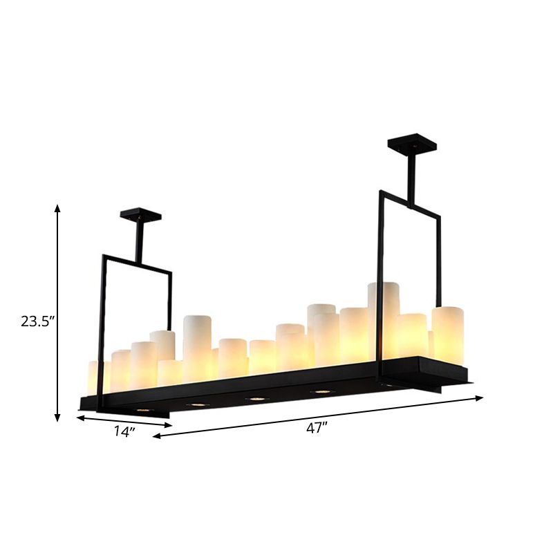 8/12/16 Lights Island Pendant Light Traditional Barrel Frosted Glass Hanging Lamp in Black for Dining Room