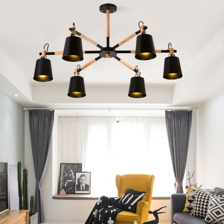 Radialer hölzerner Kronleuchter nordischer Pendelleuchte mit sich verjüngter Metallschatten