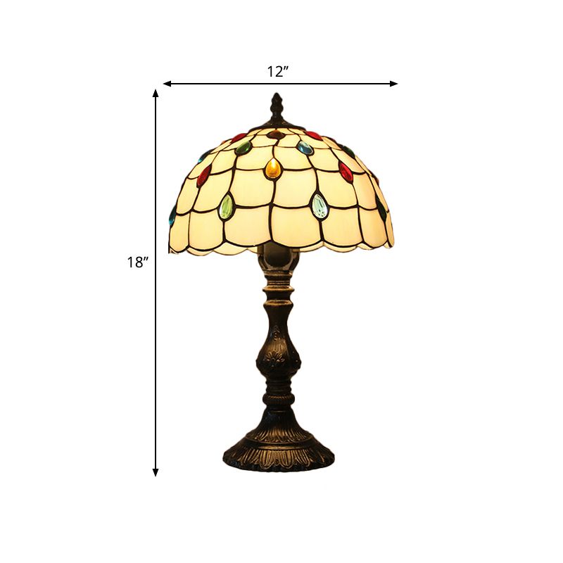 BEIGE Gioielli in vetro Night Table Light Tiffany Testa singola Nera Nero con base