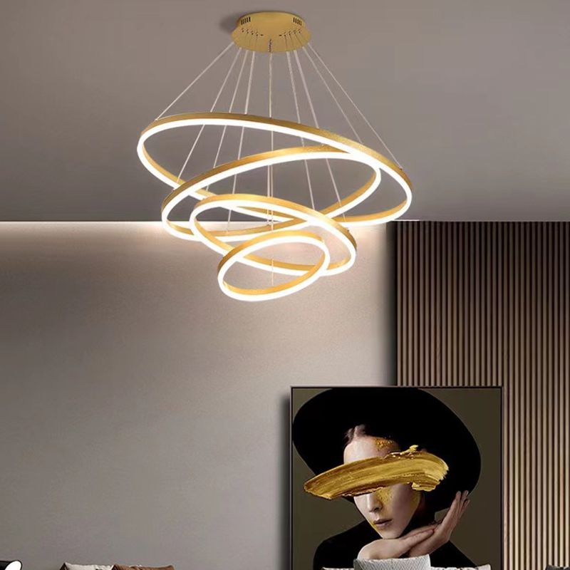 Rings Ceiling Pendant Light Modern Style LED Metal Hanging Chandelier