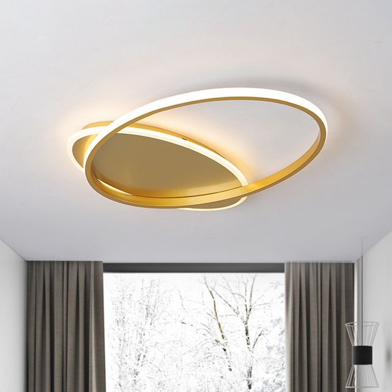 Acrylic Ellipse Ceiling Lamp Simple Gold Finish LED Flush Mount Lamp in Warm/White Light for Bedroom, 19"/23" Width