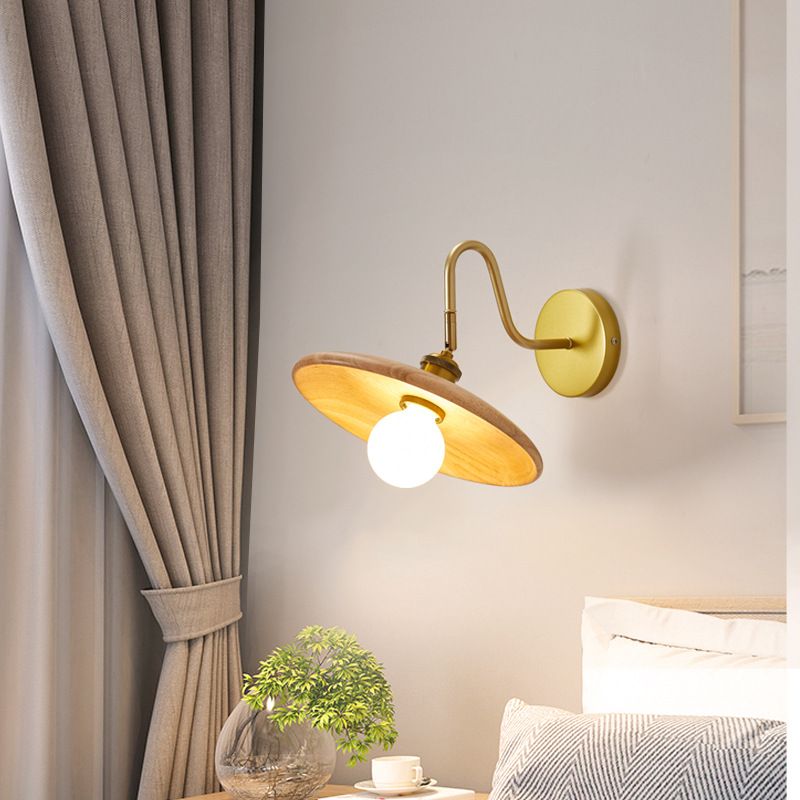 Modernism Single Golden Bathroom Vanity Light Shaded Bath Bar with Wood