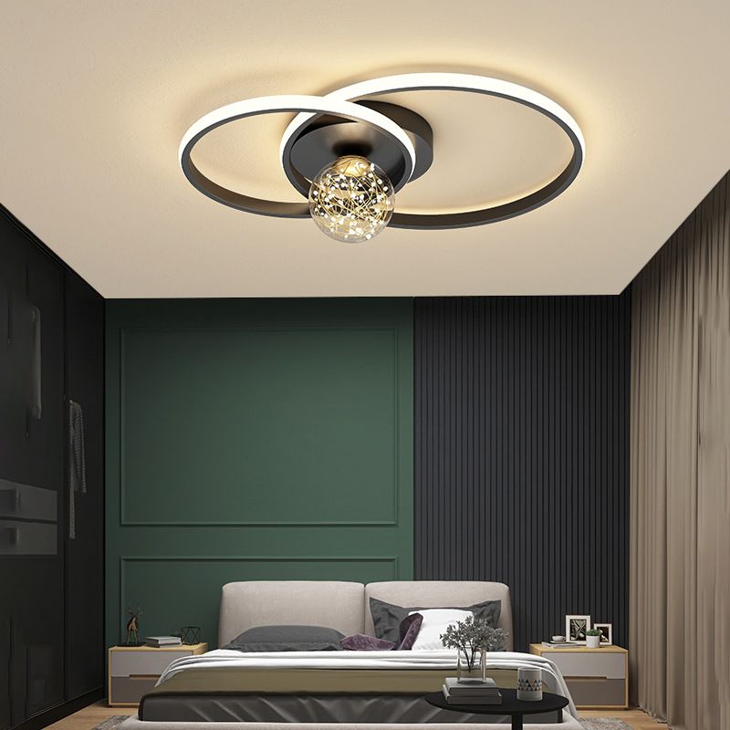 Multi-Lights Round Shade Modern Style Flush Mount Ceiling Light Fixture in Black