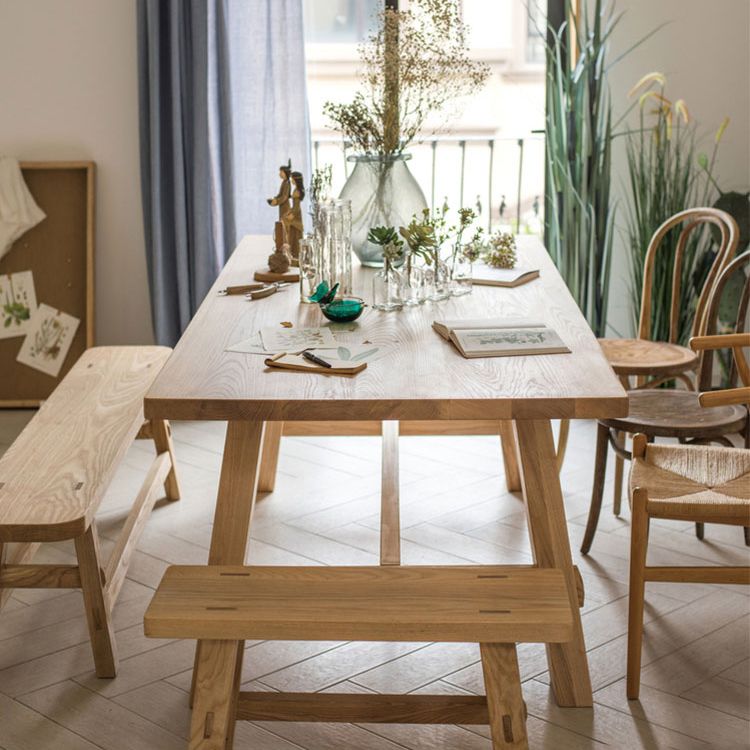 Contemporary Style Dining Table Natural Rectangle Solid Wood Dinner Table