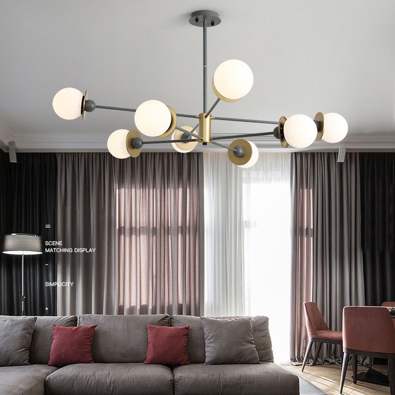 Starburst Chandelier Light Fixture Glass Dinning Room Hanging Chandelier in Grey