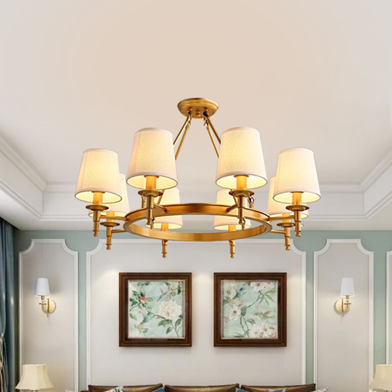 Wagon Wheel Light Fixture Traditional Multi-Head Chandelier Pendant Lamp with White Fabric Shade