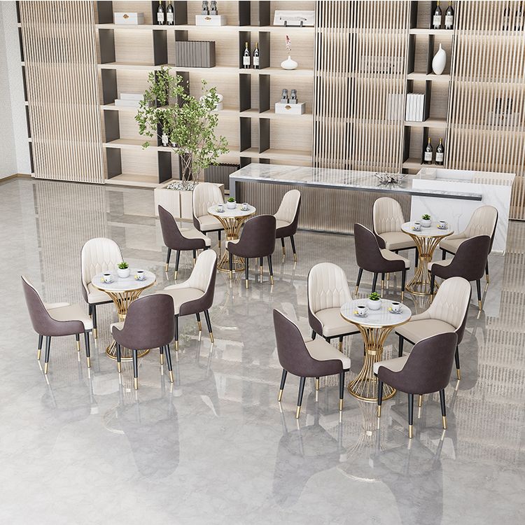 Round Scandinavian Style Dining Room Set Sintered Stone Dining Furniture Set with Metallic Base